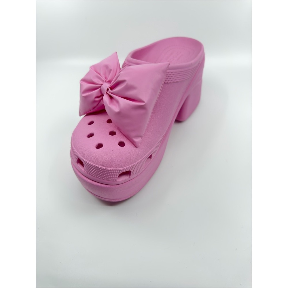 Crocs Siren Clog Women Size 11 Pink Puffy Bow Platform Heel Slip On Shoes - Picture 7 of 12